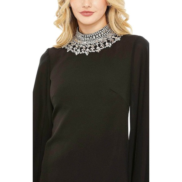 NWT Ieena Mac Duggal 49607 Rhinestone Neck Cocktail Dress Kimono‎ Sleeve Sz 4 - Picture 3 of 7